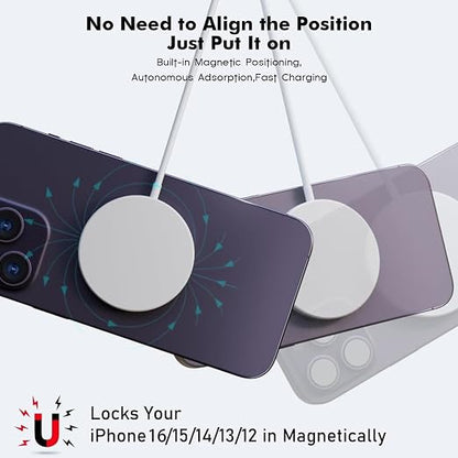 10FT Magnetic Wireless Charger,2Pack Fast Apple Mag-Safe Charger Magnet Charging Pad Mag Safe Charging for iPhone 17Pro Max/16 Pro Max/16Pro/16/iPhone 15Pro Max/15 Plus/14/13/12/AirPods 3/2/Pro/Pro 2