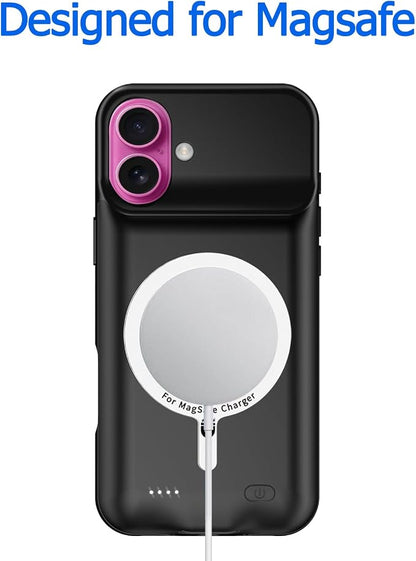 Battery Case for iPhone 16 Plus, 12000mAh Portable Protective Charging Case with Wireless Charging Compatible with iPhone 16 Plus (6.7 inch) Rechargeable Battery Pack Charger Case with Carplay (Black)