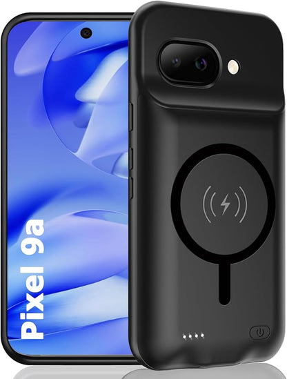 Battery Case for Pixel 9a,10000mAh Portable Protective Smart Wireless Charging Case Support Carplay Compatible with Pixel 9a(6.3 inches) Rechargeable Extended Battery Charger Cover(Black)