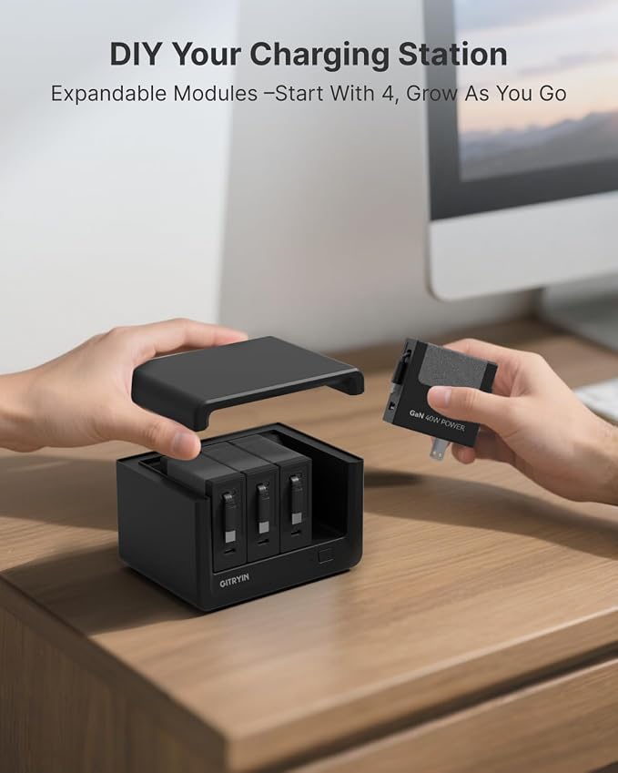 Gitryin 12-in-1 Desktop Charging Station with 3 Retractable Type-C Chargers and 1 Lightning Charger, 160W USB-C Charging Hub with 33.5in Cable, 4 AC, 1 USB A Port, 3 USB C Ports