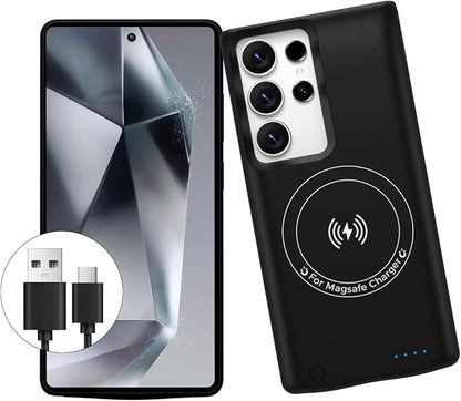 Battery Case for Samsung Galaxy S22Ultra/S23Ultra(6.8''), 10000mAh Qi Wireless Charging Magnetic Rechargeable Extended Charge Case, Portable Protective Power Bank for Galaxy S22 Ultra Black