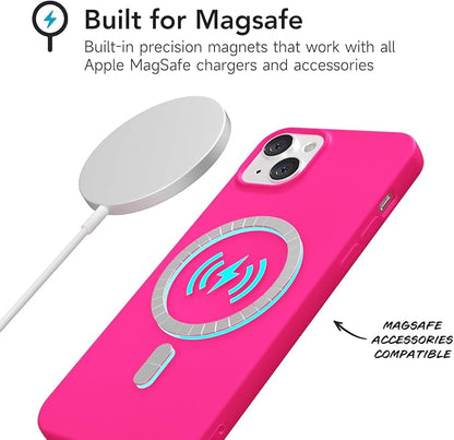 for iPhone 15 Case Silicone Compatible with Magsafe Case, Ultra Slim Thin Magnetic Phone Cases Mag Safe, Cute Soft Rubber Gel TPU Matte Plain Wireless Charging Cover for Women, Hot Pink