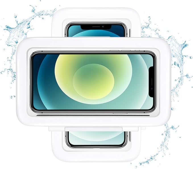KUNSLUCK Shower Phone Holder Waterproof, 480° Rotation Shower Phone Mount, Anti-Fog HD Sensitive Touch Screen Phone Holder for Shower, Bathtub, Compatible with 4.7" - 6.8" Cell Phones（Pearl White）
