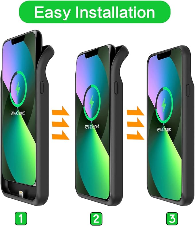 Battery Case for iPhone 13, Upgraded 10000mAh Battery Pack Rechargeable Charger Case Support Carplay with Wireless Charging Compatible for iPhone 13 (6.1 inch) External Battery Charging Case (Black)