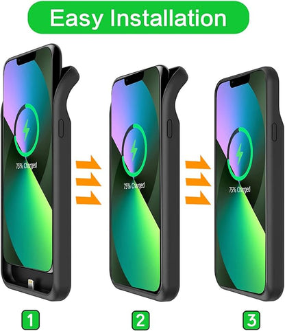 Battery Case for iPhone 13, Upgraded 10000mAh Battery Pack Rechargeable Charger Case Support Carplay with Wireless Charging Compatible for iPhone 13 (6.1 inch) External Battery Charging Case (Black)