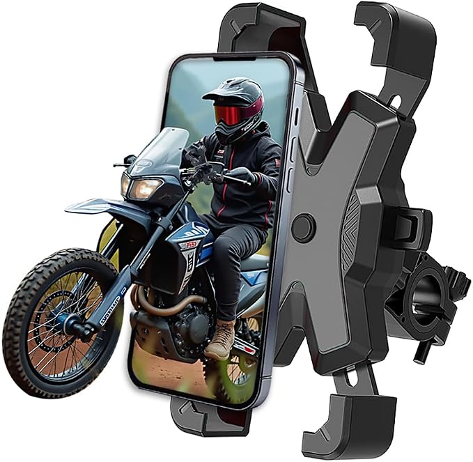 2025 Upgraded Bike Phone Holder ﻿, One Handed Quick Locking and Unlocking for Motorcycle Phone Mount, Handlebar Phone Mount with Four Way Lock Compatible with iPhone,Samsung and 4.8-6'' Smartphones