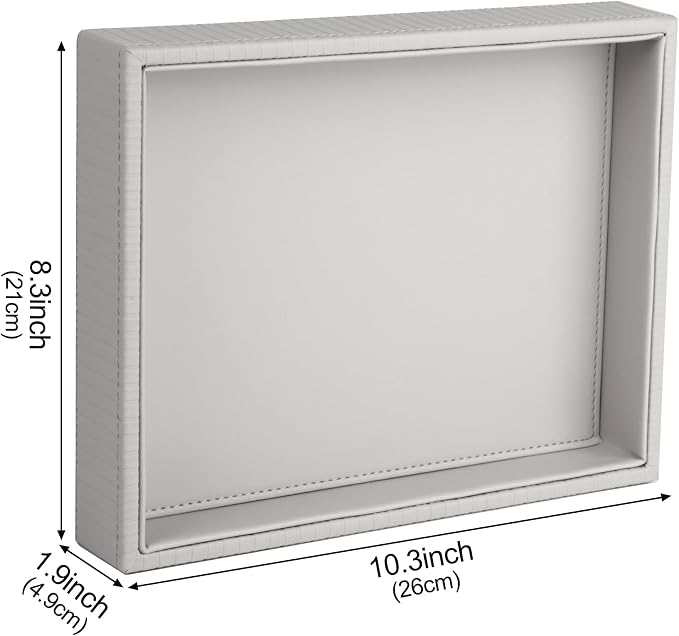HofferRuffer Faux Leather Vanity Tray, Elegant Desktop Storage Organizer, Decorative Catchall for Perfume, Bathroom Valet, Nightstand or Dresser, 10.2 x 8.4 x 1.8 inches (Grey Stripe)
