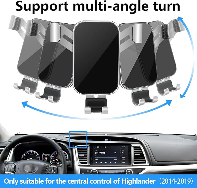 Car Phone Holder for Toyota Highlander 2014 2015 2016 2017 2018 2019 and Toyota Highlander Hybrid 2014-2019 Auto Accessories Best Cell Phones Mount Cellphone Mobile Cradle Charging GPS Stand