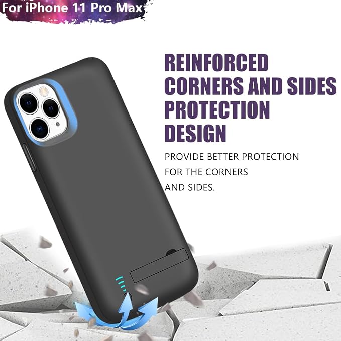 Sitong Battery Case for iPhone 11 Pro Max, 6000mAh Rechargeable Extended Battery Charging Charger Case, Add 110% Extra Juice, Support Wired Headphones Black