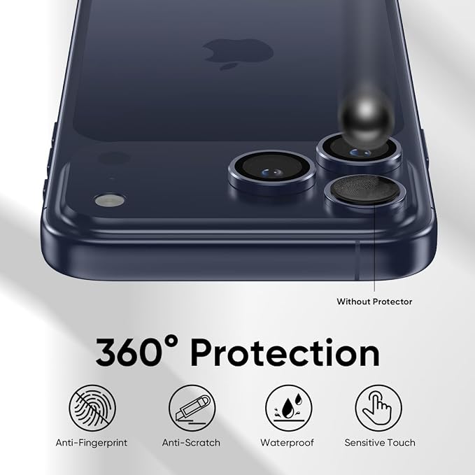 FLOLAB NanoArmour for iPhone 17 Pro Max/iPhone 17 Pro Camera Lens Protector - Anti-Reflective, Durable Tempered Glass with Aluminum Ring, TruColors, Ultra Clear, Easy Install - Deep Blue