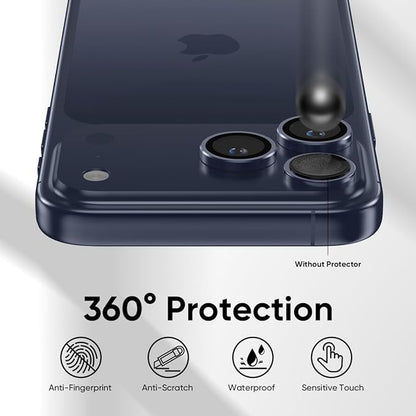 FLOLAB NanoArmour for iPhone 17 Pro Max/iPhone 17 Pro Camera Lens Protector - Anti-Reflective, Durable Tempered Glass with Aluminum Ring, TruColors, Ultra Clear, Easy Install - Deep Blue