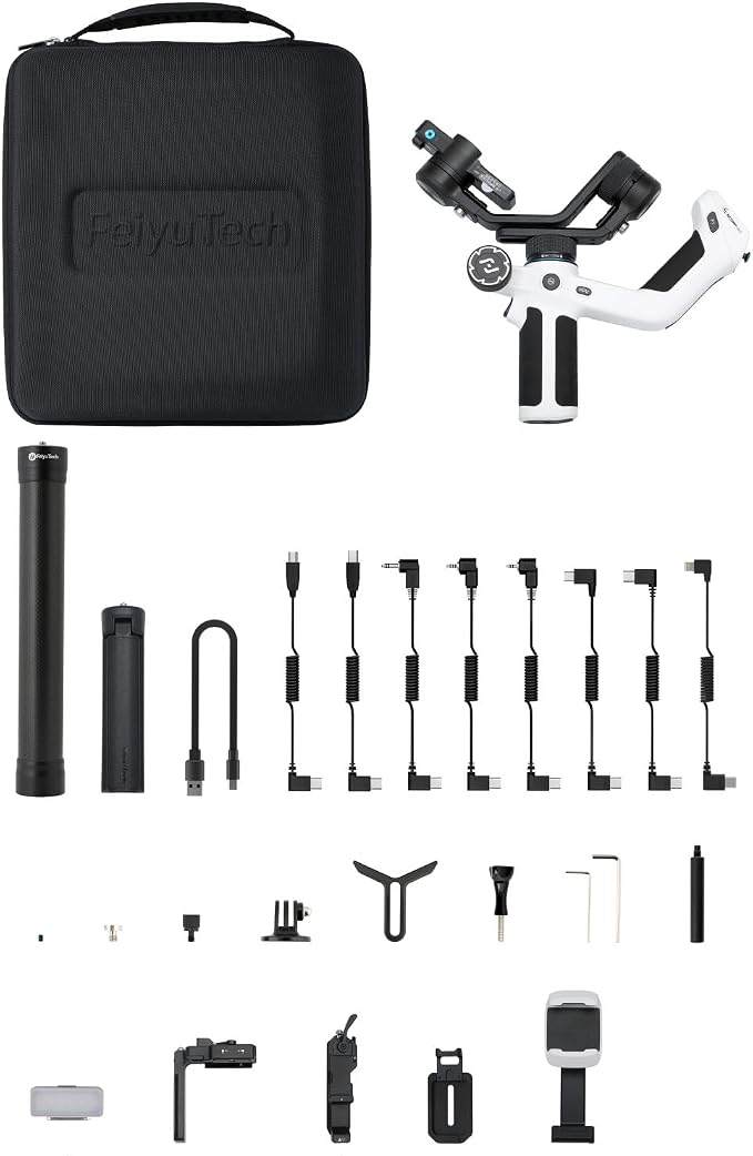 FeiyuTech SCORP Mini 2 Kit (White) Gimbal Stabilizer for Camera & Smartphone, 3-Axis Handheld Gimbal with AI Tracking, Gesture Control, Quick Release, Touchscreen, for Vlogging YouTube TikTok GoPro