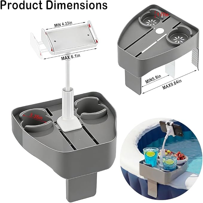 Hot Tub Table Tray with Adjustable Phone Holder, Bathtub Table Tray, Hot Tub Accessories for Inflatable Tub and Pool