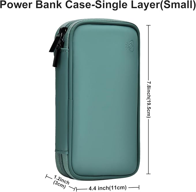 Portable Charger Organizer Travel Case Shockproof Power Bank Bag for Anker/Jackery/RAV/10000mAh Power Bank Leather Electronic Case for PowerCore (Deep Green, Single Layer-Small)