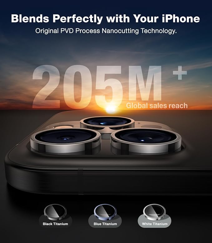 TORRAS 3-Year Ultimate Durability for iPhone 15 Pro Max/15 Pro Camera Lens Protector - 1:1 Invisible Fit & Ultra Clarity, Military-Grade 9H+ Aerospace Glass, Anti-Scratch, Easy Installation, Black Titanium