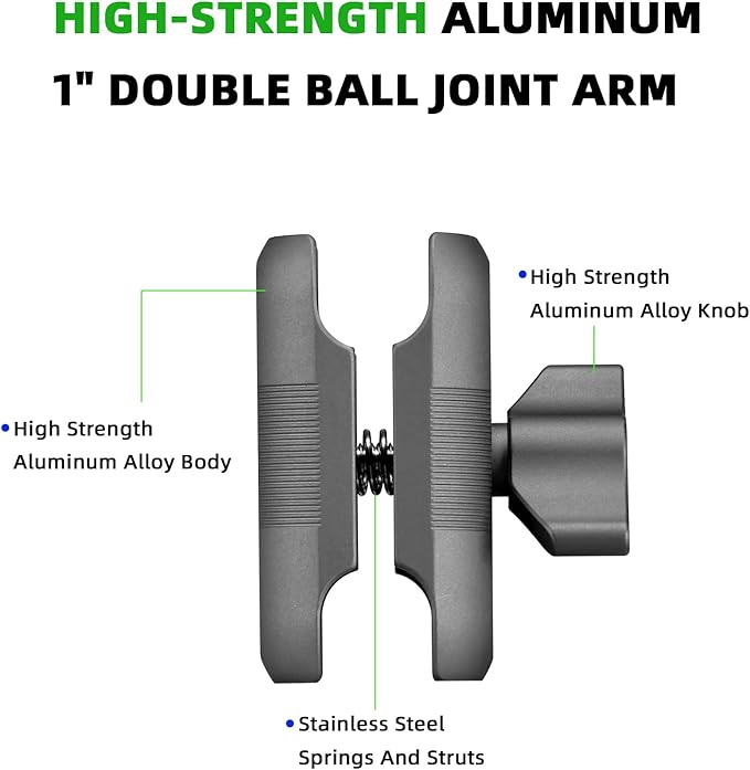 FANAUE Double Socket Arm Compatible with RAM Mounts B Size Ball Head and Bike Motorcycle Phone Holder, Fits Industry All Standard 1" Ball Adapters (DA-60)
