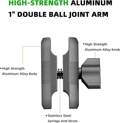FANAUE Double Socket Arm Compatible with RAM Mounts B Size Ball Head and Bike Motorcycle Phone Holder, Fits Industry All Standard 1" Ball Adapters (DA-60)