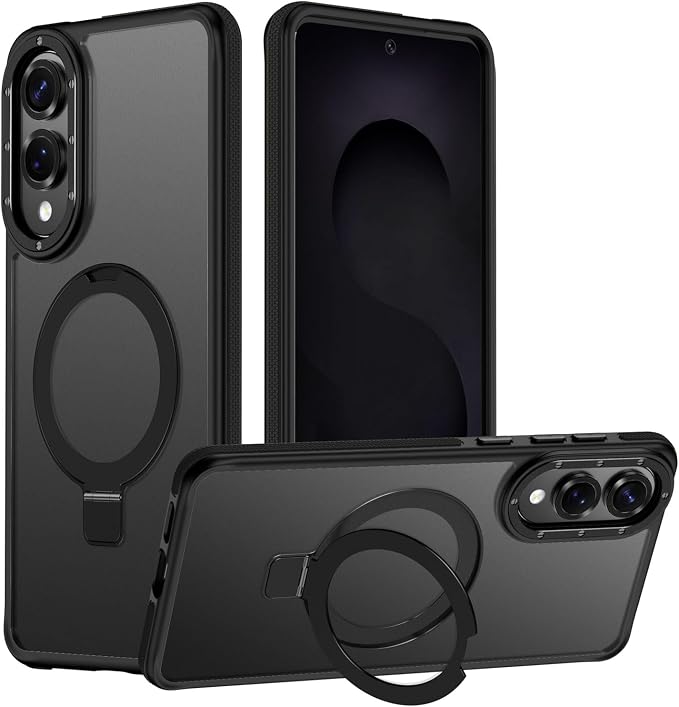 for Samsung Galaxy S25 Edge Case, Magnetic Adjustable Ring Stand [Fit for Magsafe], [Military-Grade Shockproof Protection] Phone Case with Kickstand&Ring Holder (Black)