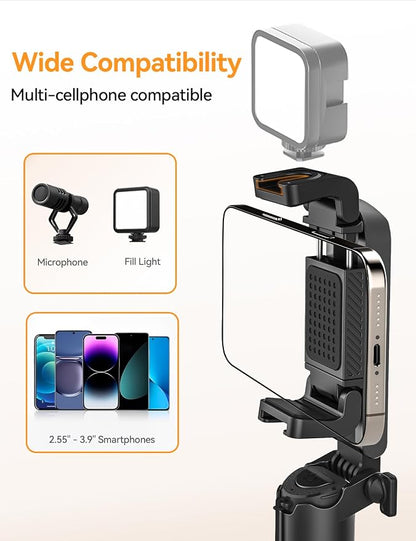 Takerers Portable Selfie Stick Tripod with Remote【Pocket Size】 4-in-1 Extendable Cell Phone Tripod【360° Rotation】 Mini Selfie Stick for iPhone Android Phone Holder for Video Recording Live Streaming