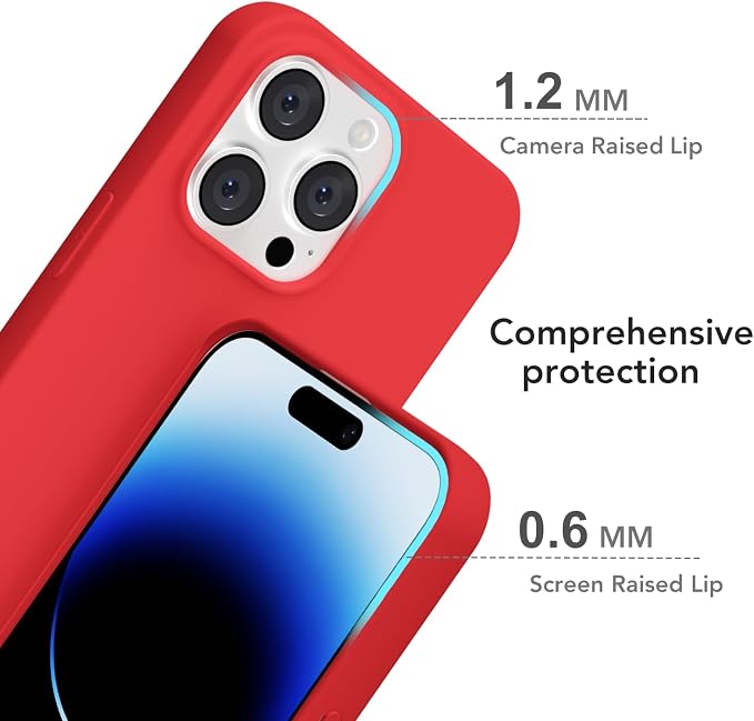 for iPhone 14 Pro Case Silicone Compatible with Magsafe Case, Ultra Slim Thin Magnetic Phone Cases Mag Safe, Cute Soft Rubber Gel TPU Matte Plain Wireless Charging Cover for Women, Red