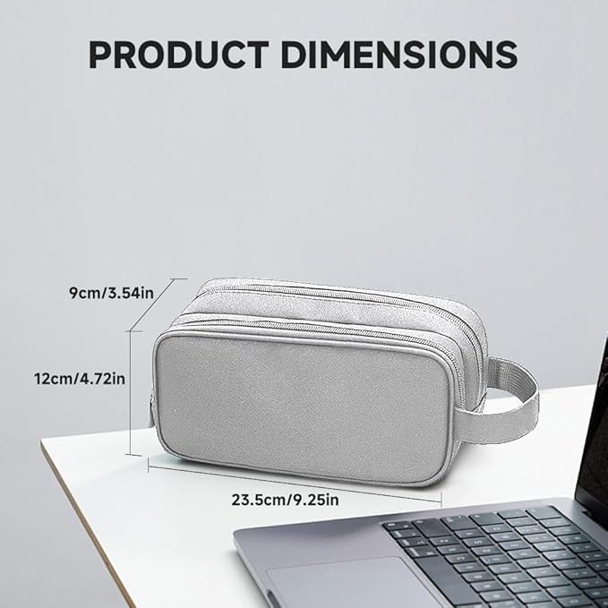 Teskyer Double Layer Cable Organizer Bag, Travel Tech Pouch, Light Grey | Elastic Bands Organization, Water Resistant Fabric, Multiple Compartments, Padded Protection, Travel and Office Use