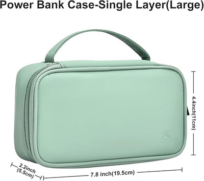 Portable Charger Organizer Travel Case Shockproof Power Bank case for Anker/Jackery/RAV/20000/30000mAh Power Bank Leather Electronic Case for PowerCore(Light Green, Single Layer-Large)