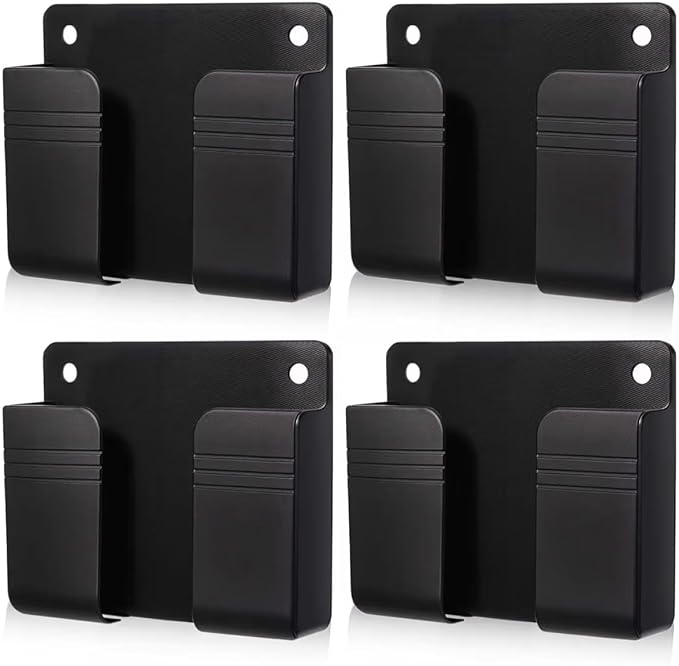 Wall Phone Holder 4 Pack, Adhesive Wall Mount Phone Holder, No Drill Cell Phone Holder for Bedside, Bathroom & Kitchen, Universal Mobile Holder for iPhone & Android, Strong Adhesive