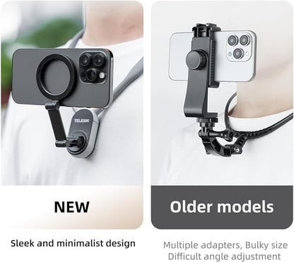 TELESIN Magnetic Neck Mount for Phones, Neck Cell Phone Holder POV/Vlog Selfie Mount Hand Free Phone Neck Holder Chest Stand Strap Video Recording for iPhone 17 16 15 14 13 12 Seires Android Phones