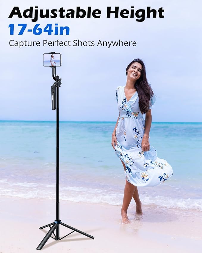 UBeesize 64'' Extendable Selfie Stick Tripod with Light & Remote, Adjustable Phone Tripod Stand for iPhone 17-11, Android, Camera, Travel Vlogging & Video Recording