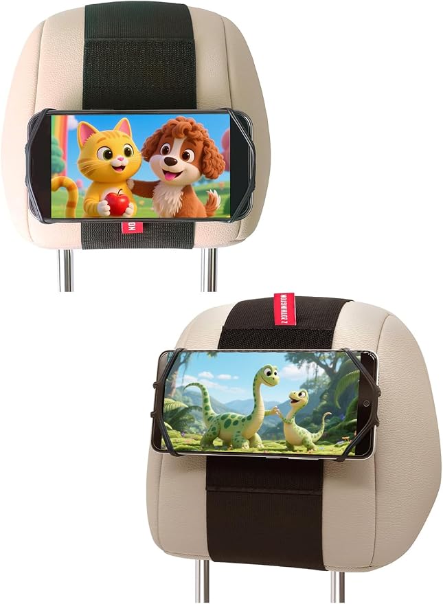 Silicone Car Phone Holder, Adjustable Phone Headrest Mount Compatible with iPhone 17 16 15 14 Pro Max, Samsung Galaxy S25, S25 Ultra and other 3.5 - 7 Inch Cell Phones for Kids in Back Seats - 2 Pack