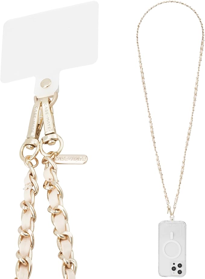 Case-Mate Crossbody Phone Lanyard with Gold Chain and Tan Leather