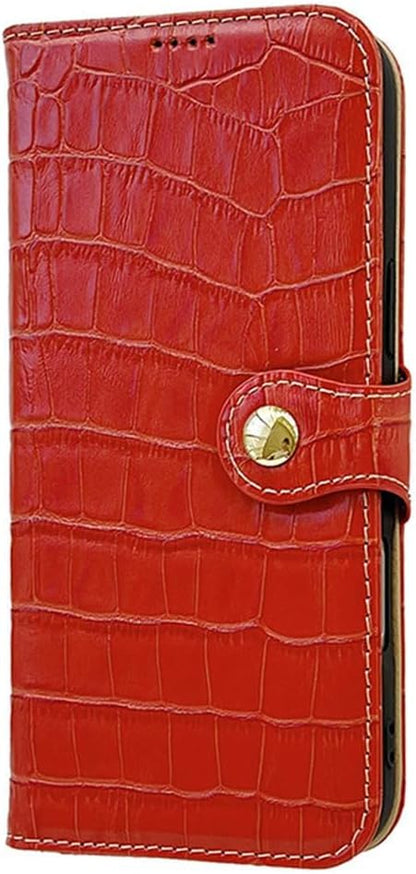 Genuine Leather Case for iPhone 17/17 Pro/17 Air/17 Pro Max, Crocodile Pattern Wallet Flip Cover with Card Holder Kickstand Case,17pro max,Red