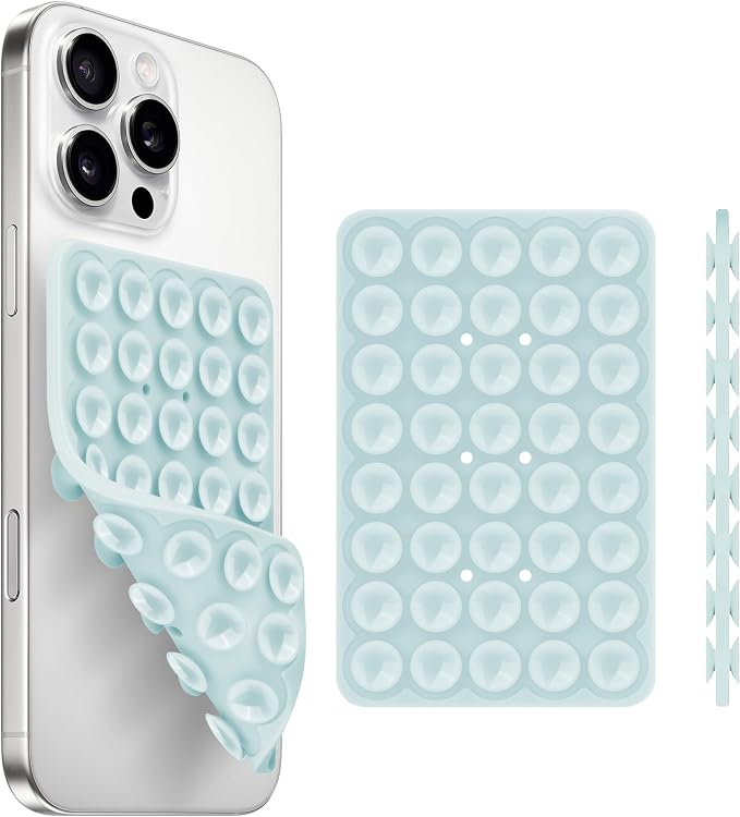 QxbBox Silicone Suction Cup Phone Case Mount Double Sided, Hands-Free Strong Grip Holder for Selfies and Videos,Silicon Sticky Phone Grip with Higher Suction Power for Cell Phone Light Blue