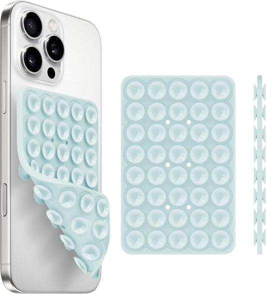 QxbBox Silicone Suction Cup Phone Case Mount Double Sided, Hands-Free Strong Grip Holder for Selfies and Videos,Silicon Sticky Phone Grip with Higher Suction Power for Cell Phone Light Blue