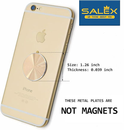 SALEX Cell Phone Metal Plates 4 Pack. Gold Replacement Set for Magnetic Car Mount & Phone Holder. Strong Adhesive Iron Plates for iPhone, Samsung & More