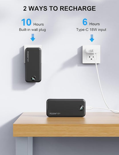 Nusyddy Portable Charger 20000mAh PD20W w/Built-in Cables & Wall Plug Black | PD20W Fast Charging, High Capacity, LED Display, Charge 5 Devices at once, TSA Approved, Compatible with iPhone/iPad/Samsung