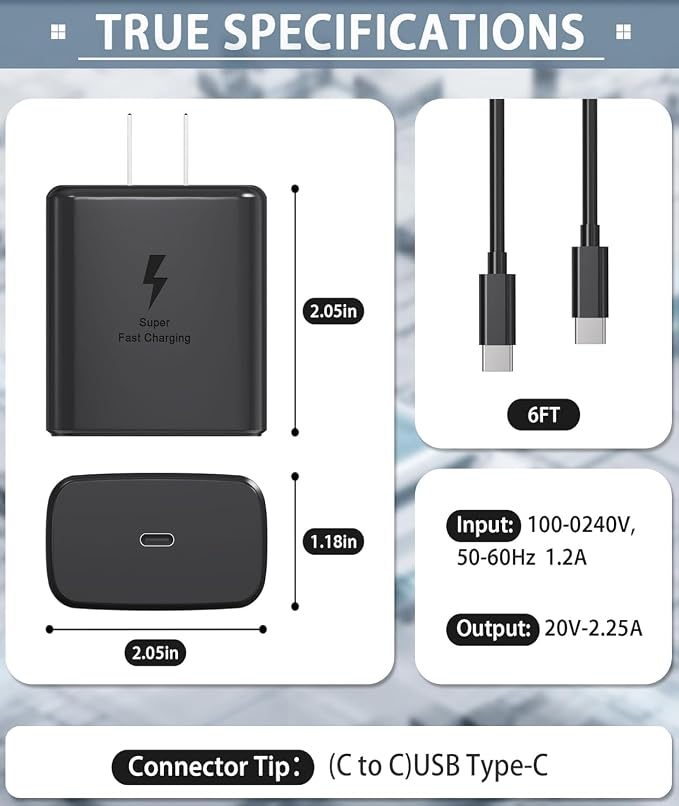 45W Super Fast Charger Type C Android Phone Charger Fast Charging Replacement for Samsung Galaxy S25/S25 Ultra/S25+/S24 Ultra/S24/S24+/S23 Ultra/S23/S22/S20/S21,Galaxy Tab,6ft Type C Cable- 3pack
