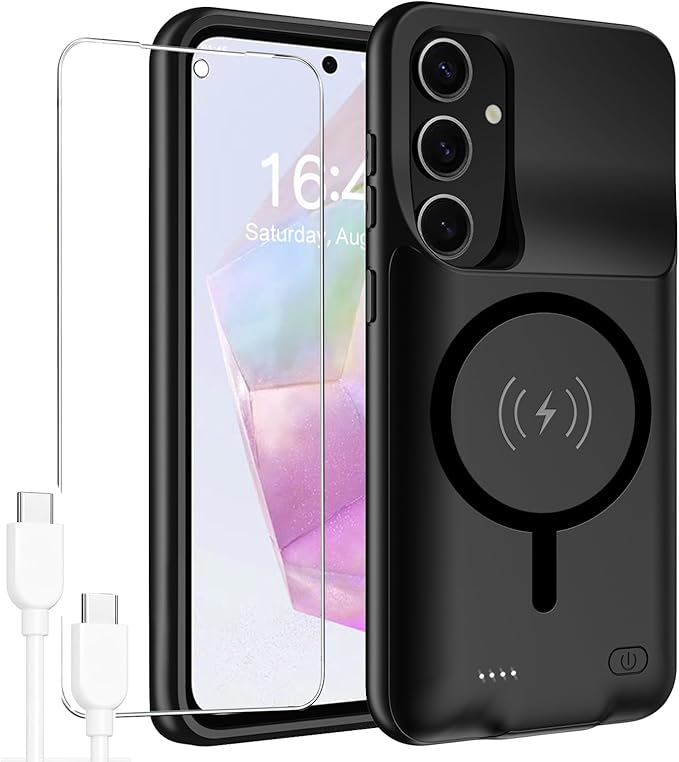 Battery Case for Galaxy A55/A35,[12000mAh] Large Capacity Portable Protective Fast Charging Case Battery Case Compatible with Galaxy A55,Galaxy A35 (6.6 inch) Wireless Charging Case with Carplay-Black