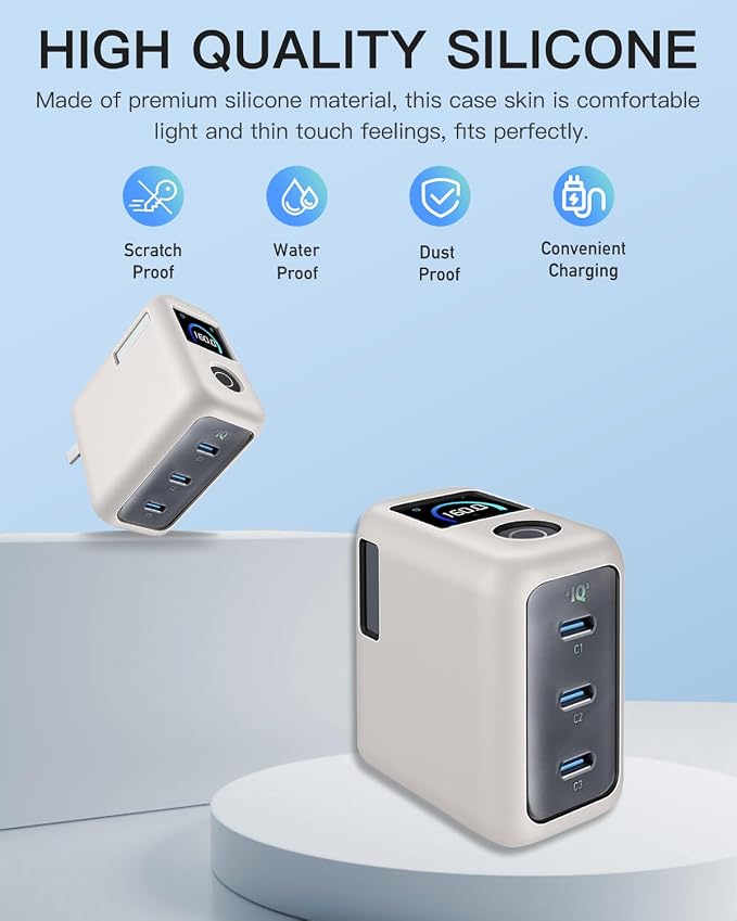 Silicone Case for Anker 160W 3-Port Compact USB C GaN Charger Block,Full-Body Protective Cover for Anker Prime Charger,Precise Port Cutouts (Case Only) Grey