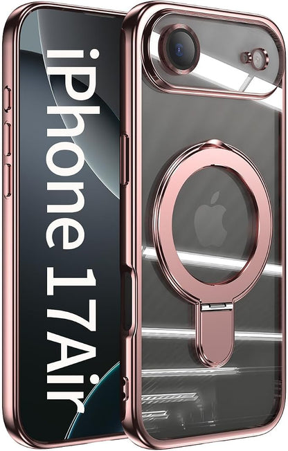 LXK Magnetic Invisible Stand for iPhone 17 Air Case 6.5" Compatible with MagSafe, Military-Grade Protection, with Camera Protector, Clear Scratch-Resistant Back Cover for iPhone 17 Air - Pink