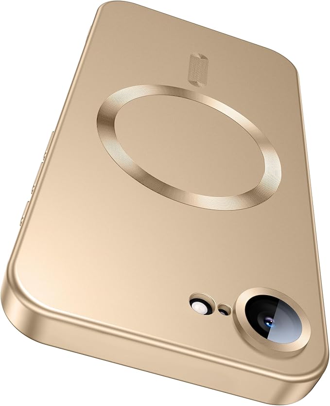 Magnetic for iPhone 16e / 17e Case [Compatible with MagSafe][Built-in Camera Lens Protector] Slim Soft Silicone Bumper Shockproof Metallic Luster 17e Phone Case (Gold)