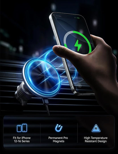 for 15W Magsafe Car Mount Charger, [Vibrant LED Decoration] Wireless Car Charger, Magnetic Phone Holder Mount for Air Vent, Phone Holders for Your Car Compatible iPhone 15/14/13/12 Series