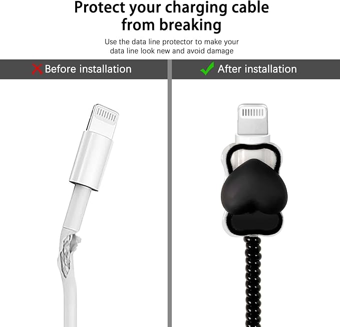 Lovmooful Compatible for iPhone 18W/20W USB-C Charger Cover Clear Lovely 3D Love Heart with Waves Design Soft Charger Protector Cute Cable Case Saver Protector for Girls Women-(Black Heart) 2
