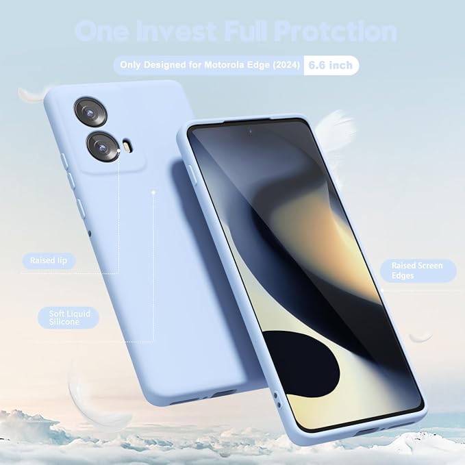 oakxco for Motorola Moto Edge 2024 Phone Case Liquid Silicone, Thin Slim Soft Rubber Gel TPU Plain Protective Simple Cover for Women Girl Cute, Matte Solid Color Aesthetic, Light Blue