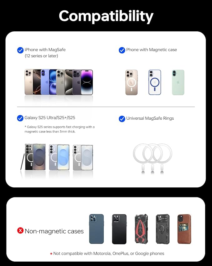 10,000mAh for MagSafe Power Bank Ultra Slim, Magnetic Wireless Charger with USB-C Cable, Fast Charging Portable Battery for iPhone 17/16/15/14/13/12 Series, All-Metal Design, Black