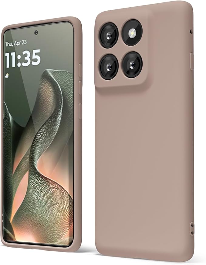 oakxco for Motorola Moto Edge 2025 Phone Case Liquid Silicone, Thin Slim Soft Rubber Gel TPU Plain Protective Simple Cover for Women Girl Cute, Matte Solid Color Aesthetic, Brown Fall