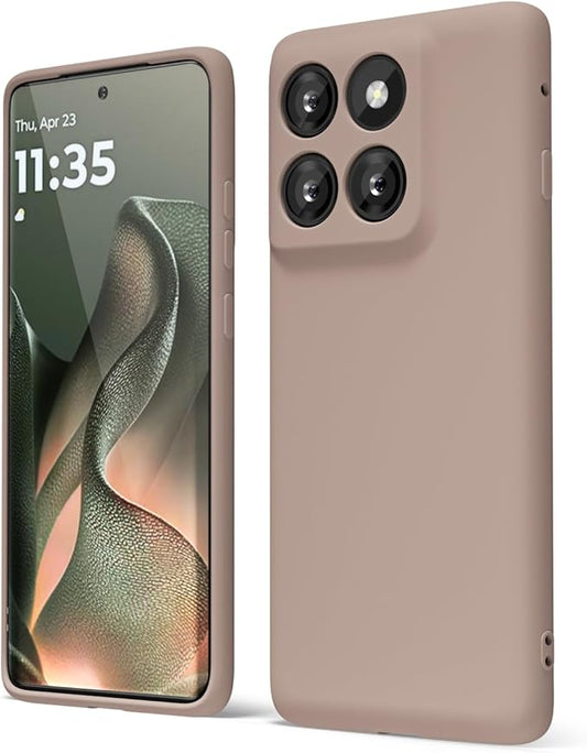 oakxco for Motorola Moto Edge 2025 Phone Case Liquid Silicone, Thin Slim Soft Rubber Gel TPU Plain Protective Simple Cover for Women Girl Cute, Matte Solid Color Aesthetic, Brown Fall