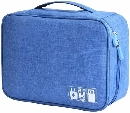 CARIGO Portable Electronics Organizer Bag, Double Layer Travel Gadget Organizer, Waterproof Digital Storage Case for Cables, Chargers, USB, SD Cards, Power Bank (Blue)