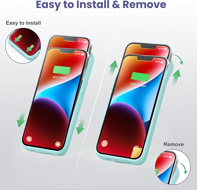 Battery Case for iPhone 14/13/13 Pro (6.1 Inch),Upgraded 7500mAh Ultra-Slim Portable Charging Case Rechargeable Protective Extended Battery Pack for iPhone 14/13/13 Pro Charger Cover-Green