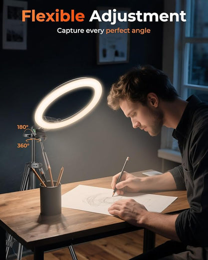 Sensyne 10'' Ring Light with 50'' Extendable Tripod Stand, LED Circle Lights with Phone Holder for Live Stream/Makeup/YouTube Video/TikTok, Compatible with All Phones